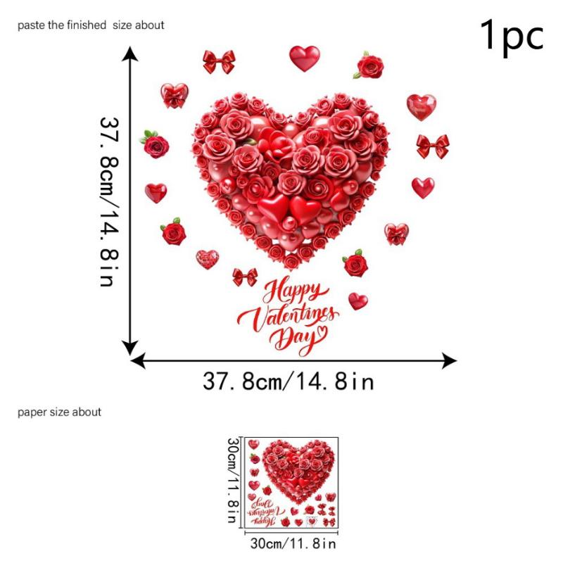 Valentine'S Day Window Clings Romantic Red Rose Heart Balloon Window Stickers Home Decorations