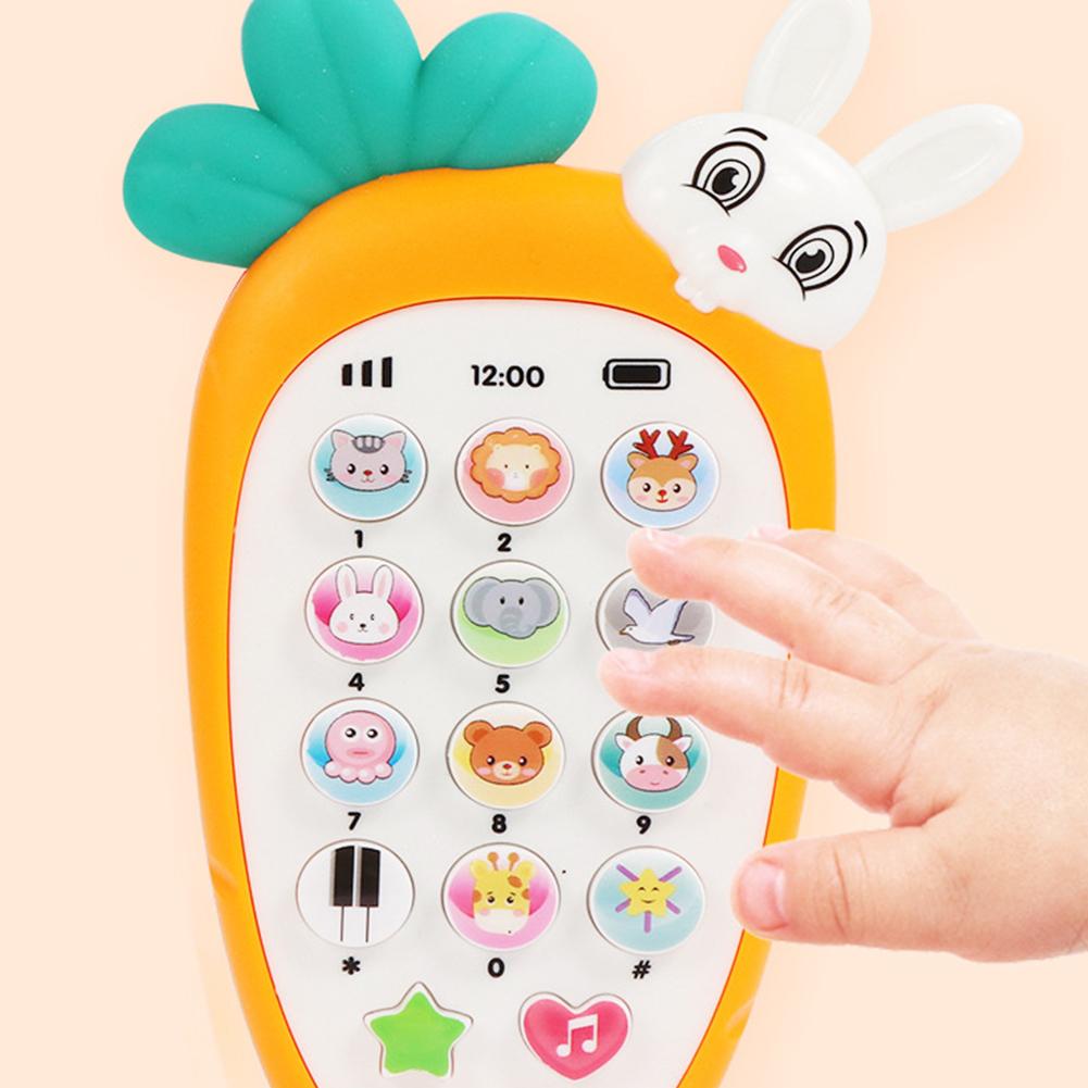 Creative Cartoon Rabbit Carrot Simulation Music Phone Toys Silicone Can Chew Mobile Phones Baby Education Learning Props Gifts