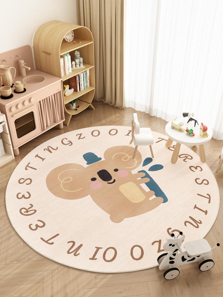 Cartoon Pattern Carpets for Living Room Cream Style Bedroom Decor Round Rug Thicken Plush Crawling Mat Fluffy Soft Lounge Carpet