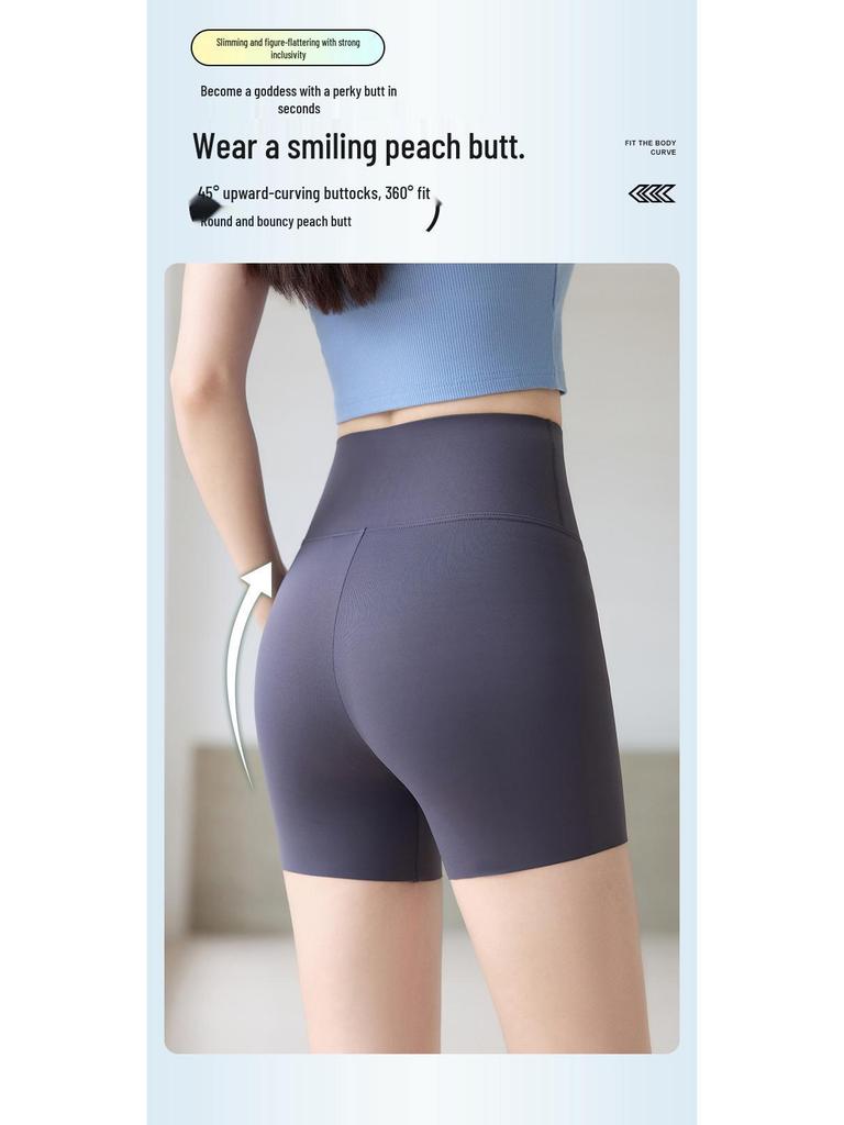 Women's High-Waisted Seamless Tummy Control Yoga Leggings - Grey Shark Summer Safety Pants, Anti-Exposure, Thin Outerwear