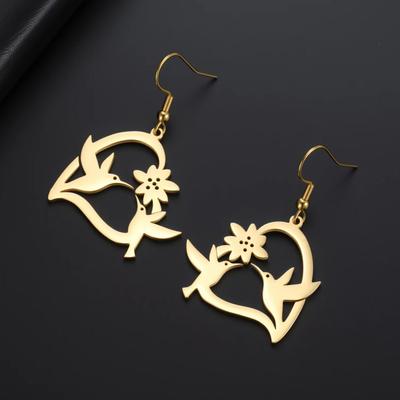 My Shape Hummingbird Birds Flower Drop Earrings for Women Stainless Steel Animal Dangle Earring Ear Accessories Jewelry Gifts