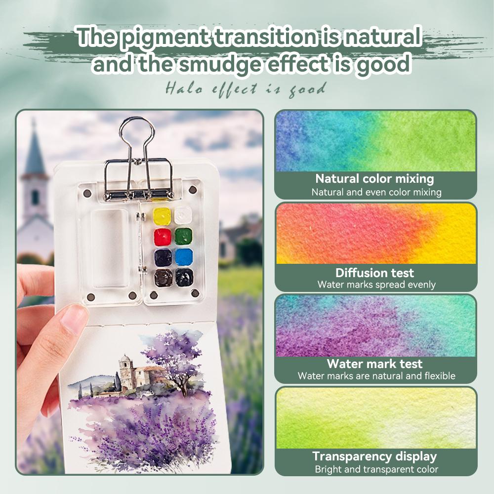 Mini Watercolor Paint Set 12/24Color Pigment Portable Artist Travel Art Painting Kit with Clip 8/15 Grid Box Miniature Color Set