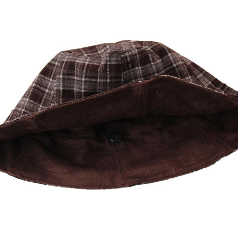 Plaid Double-sided Suede Bucket Hat Women's Autumn and Winter New Basin Hat Versatile Face Small Plain Bucket Hat
