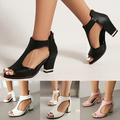 Close Toe Sandals For Women Summer Thick Heel Sandals Thick Sole Sexy Back Zipper Hollow Fish Mouth Boots Sandalias De TacóN