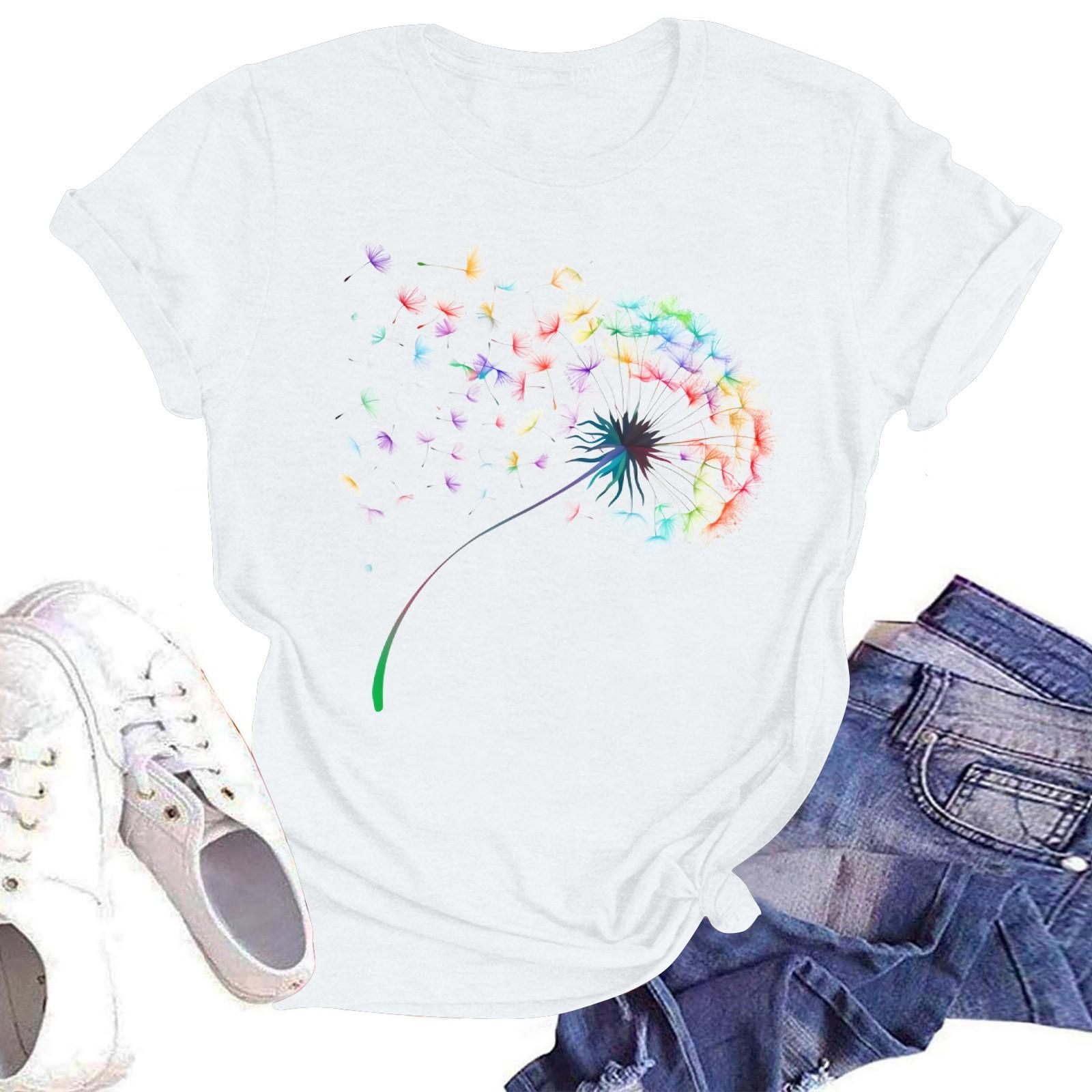 

Жіноча повсякденна вільна футболка з принтом і круглим вирізом, пуловер з короткими рукавами XL білий