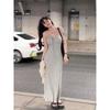 Light Gray Lace-up Neck Dress Summer Sexy Pure Desire Slim-fitting Waist Version Suspender Backless Long Dress