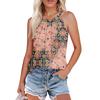 Womens Summer Tank Tops Pleated O Neck Printing Casual Top Tank Tops For Women Loose Fit Sleeveless Shirts