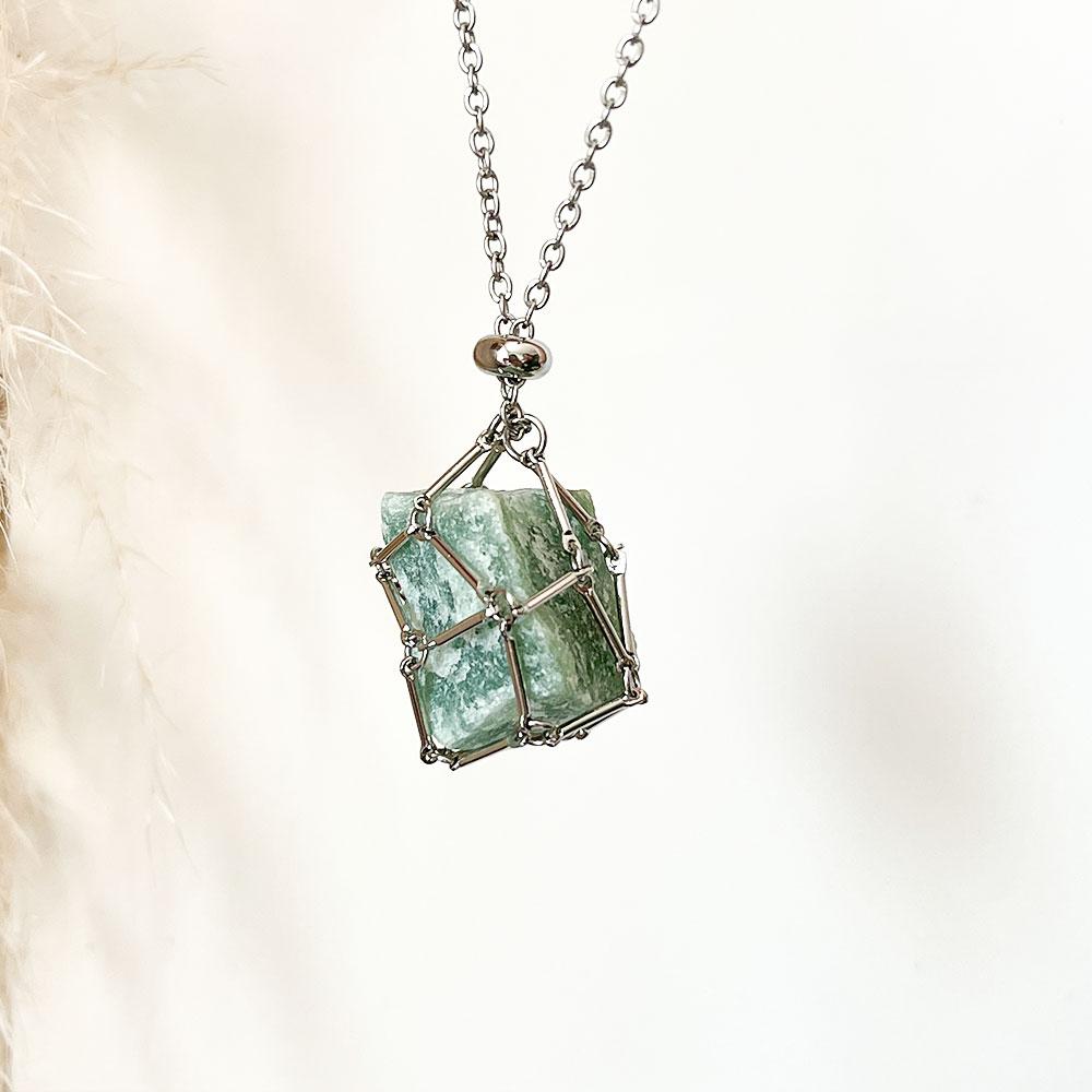 Raw Crystal Holder Necklace Cage for Stones DIY Adjustable Natural Gemstone Pendant Necklace Jewelry Colorful 2-4cm