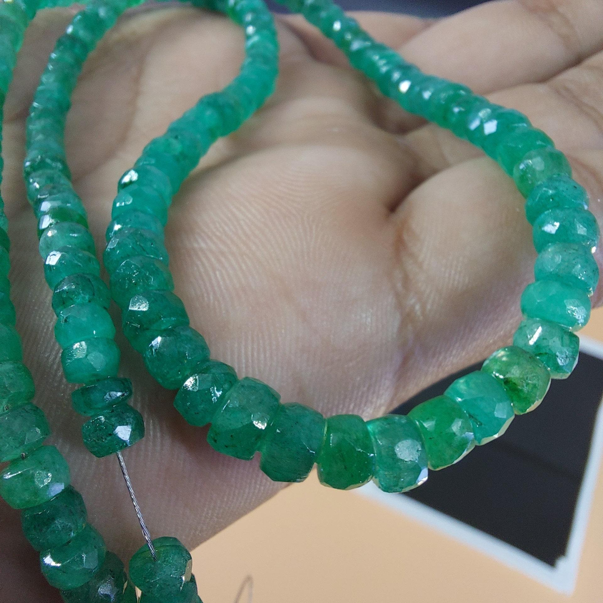 Faceted Zambian Emerald Beads: 5-5.5mm AAA+ Natural Green Gemstone 18 Inch