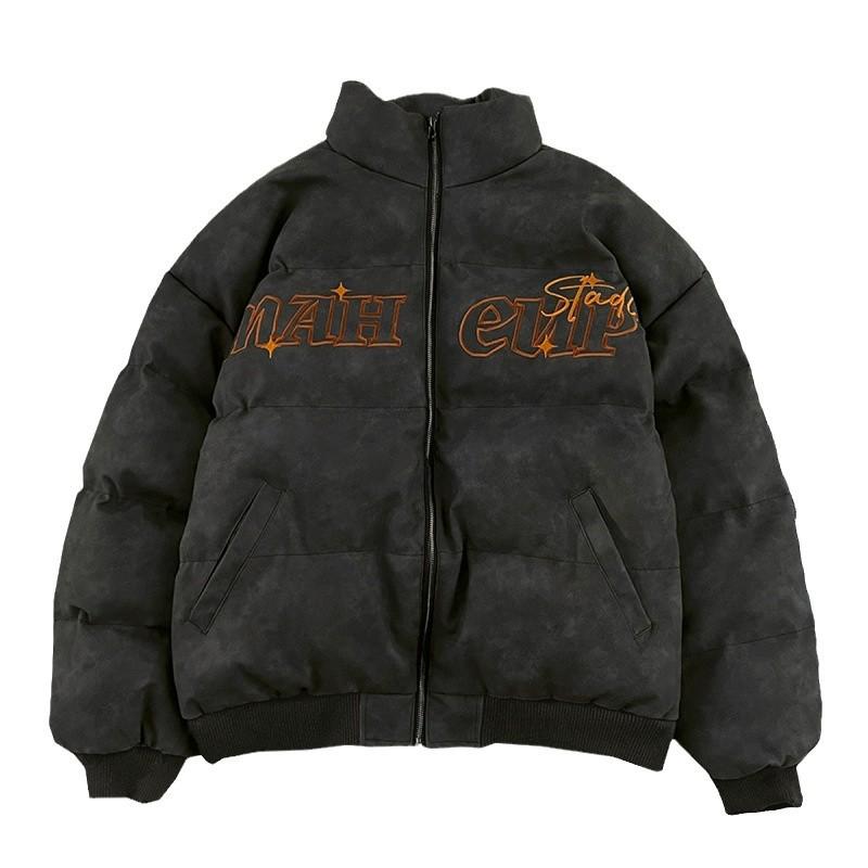 Винтажная вышитая пуховая куртка, хлопковая куртка для мужчин и женщин, зимняя утолщенная свободная кожаная куртка XXL