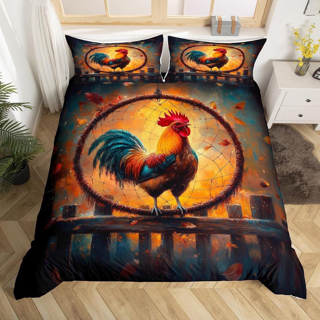 Comforter Rustic Rooster Bedding Set Farm Animal Full King Queen Size Microfiber Farmhouse Chicken With