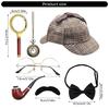 Detective Costume Include Hat,Glasses,Magnifying Glass Bowtie Beard Halloween Detective Fancy Dress Set for Adult Teen