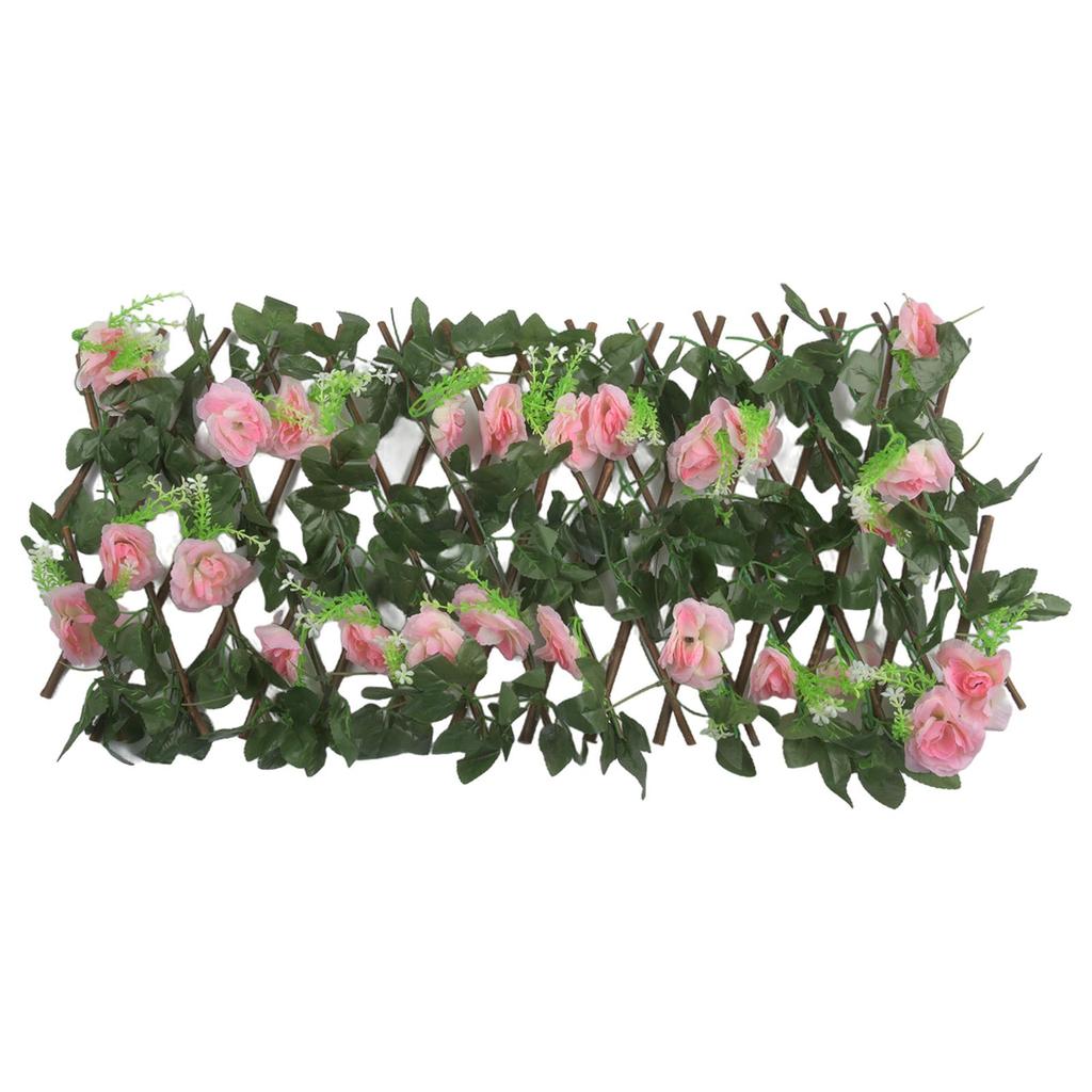 Trellis Style Wooden Fence with Artificial Flowers for Enhancing Gardens