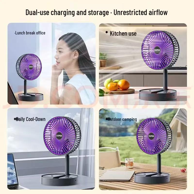 USB Rechargeable Foldable Mini Desktop Fan - Long-Lasting, Retractable, Portable for Dorms