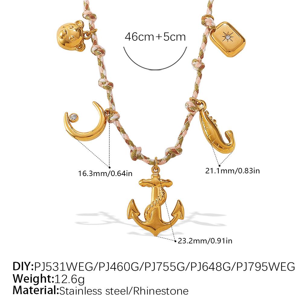 Vintage seaside style DIY freshwater pearl pendant bracelet stainless steel gold-plated ceramic pendant necklace female