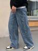 Men's Retro Letter Print Wide Leg Jeans - Artistic High Street Style