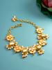 Gold-Plated White & Peach Stone-Studded & Beaded Handcrafted Bracelet