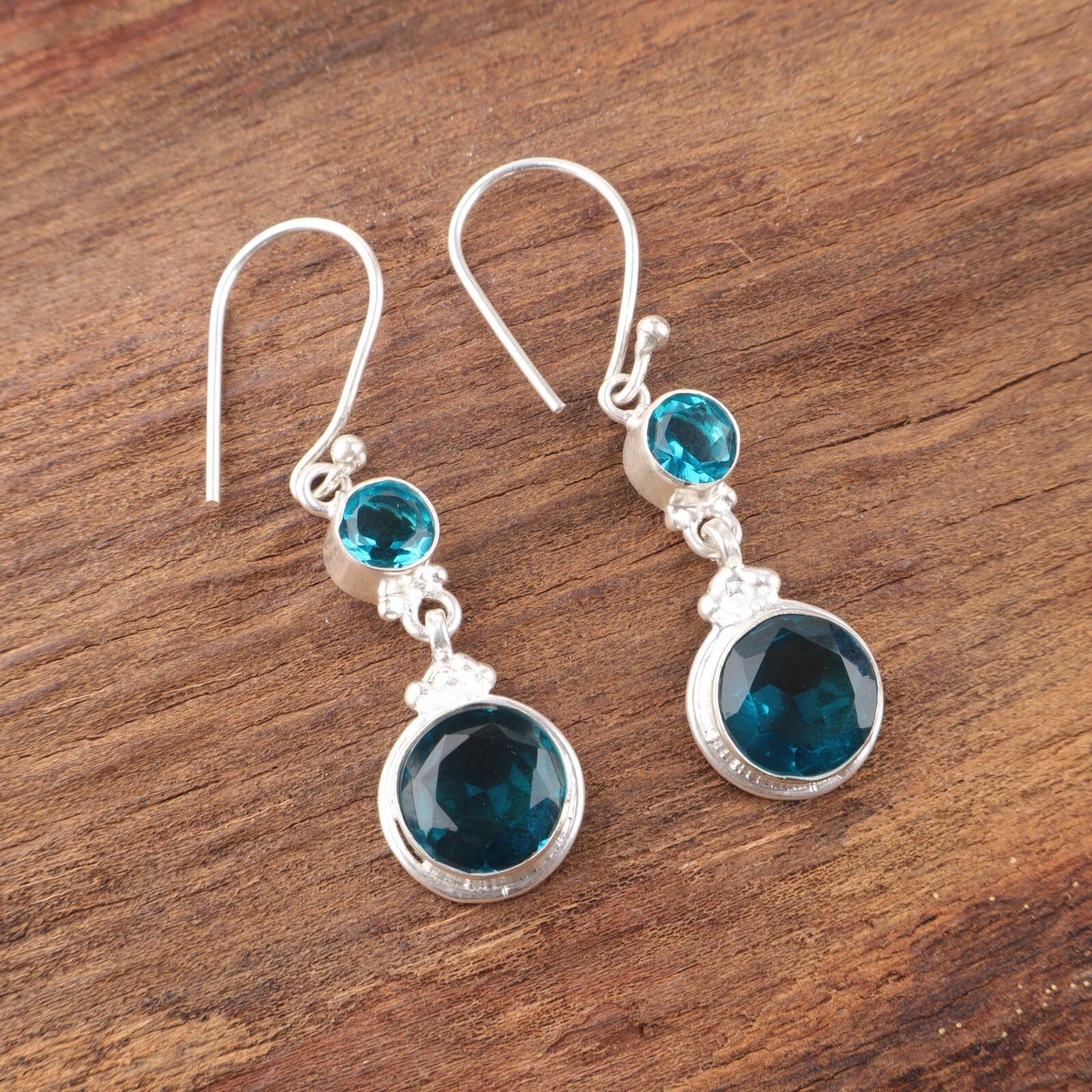 

Серьги с апатитом из стерлингового серебра 925 пробы ручной работы с драгоценными камнями, камень декабря EE-160-12