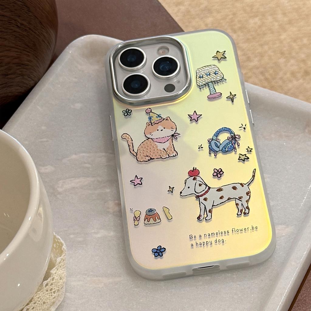 Gilt Cute Cute Pet Suitable for Iphone17 Mobile Phone Case 16 Laser 15Promax Generation 14 Cartoon 11 Electroplating
