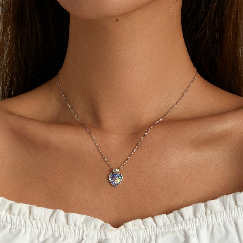 Fish Scale Heart Necklace New Fashion Authentic 925 Sterling Silver Love Pendant Snake Chain Female Gift Fine Jewelry