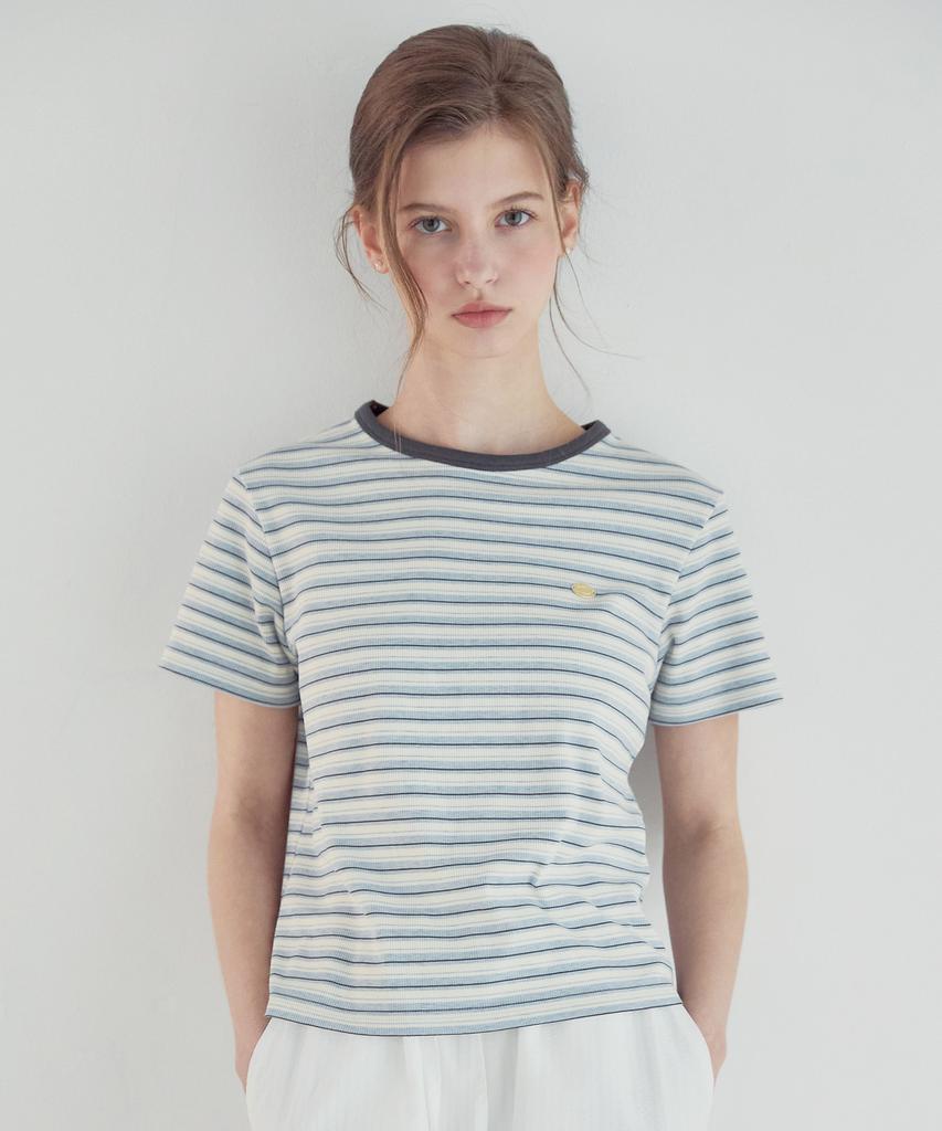 NONLOCAL Multi-Stripe Ribbed T-Shirt - Blue Multi
