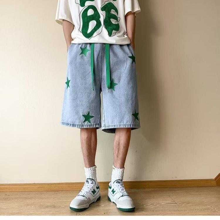 

Men s Summer High-End Trendy Washed Loose Straight-Leg Casual Shorts XL світло-синій колір