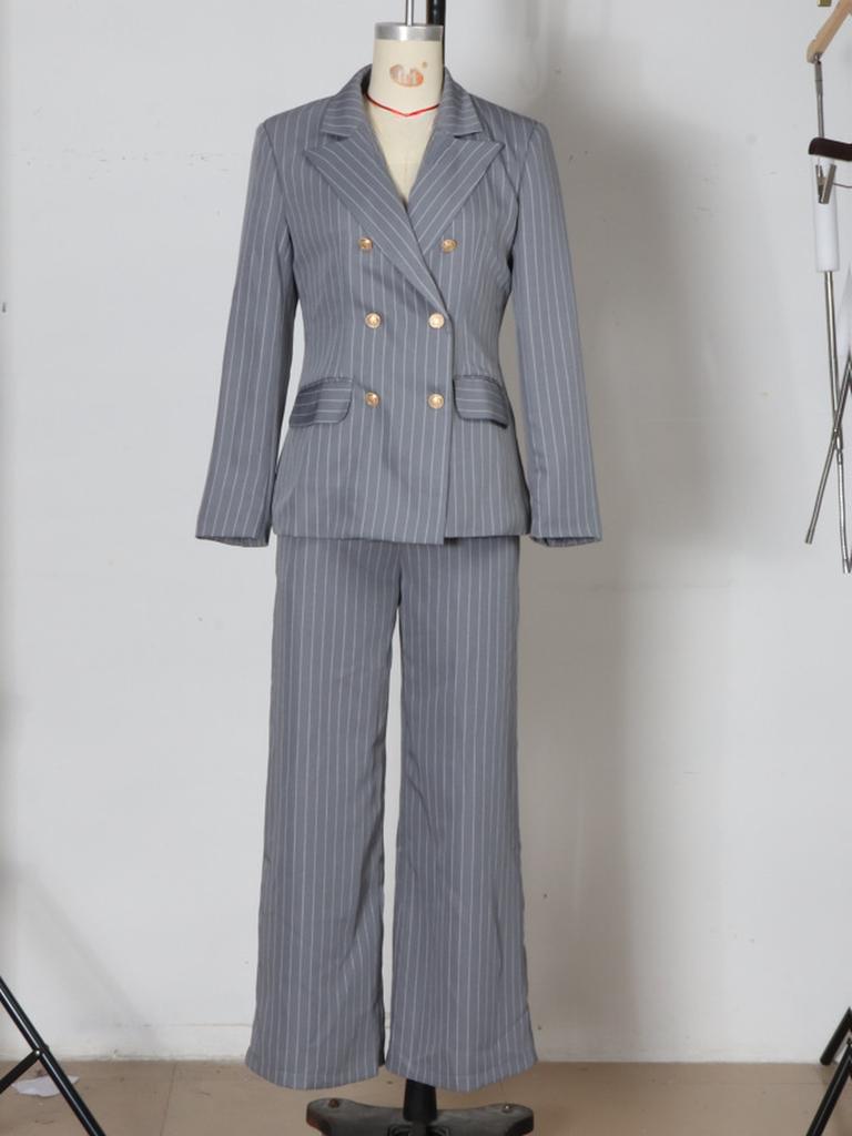 Women's Suit Set Early Spring Fashion Simple Lines Double-Row Button Two-Piece Set