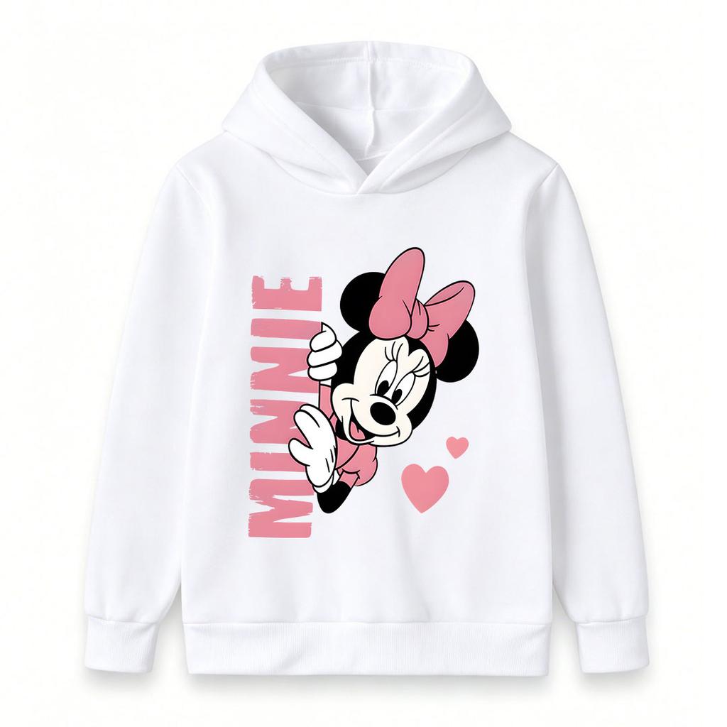 Cute Cartoon Mouse Print Kids Unisex Pullover Hoodie, Soft Casual Long Sleeve Sweatshirt for Boys Girls, Lovely Heart Pattern Cozy Hooded Tops