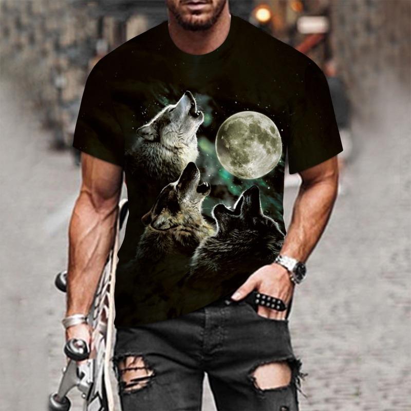 Wolf Picture Men's T-shirt Printing 3D Casual Trend Round Neck Quick-drying Short-sleeved T-shirt