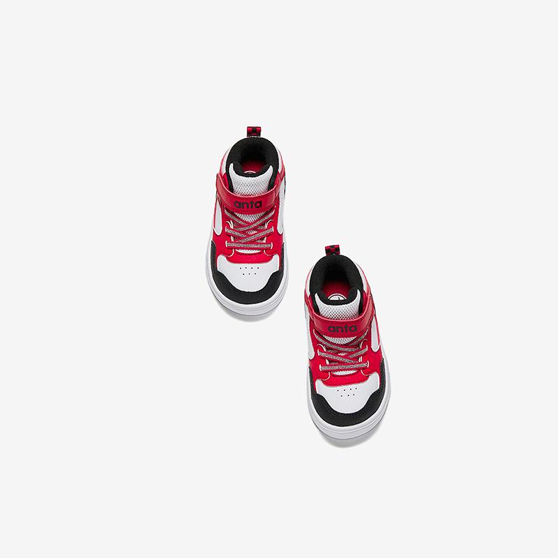 Anta Kids Synthetic Leather Fashion Versatile Warm Waterproof High-Top Walking Shoes Baby Shoes Classic-Red White Black A12440050-4