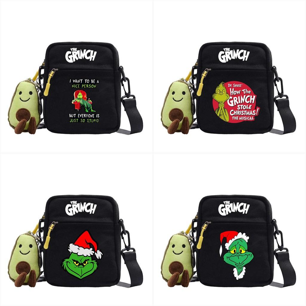 Grinch Christmas Canvas Mini Crossbody Bag With Zipper And Internal Storage For Daily Outings
