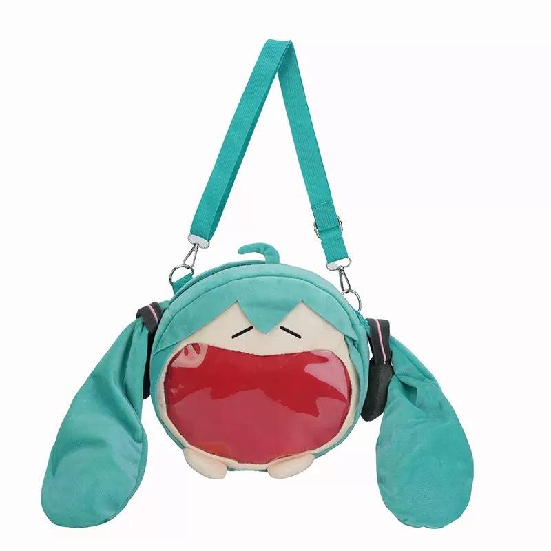 Hatsune Itabag Miku Rød Stor Munn Myk Plysj Ryggsekk Skulderveske Hodetelefon