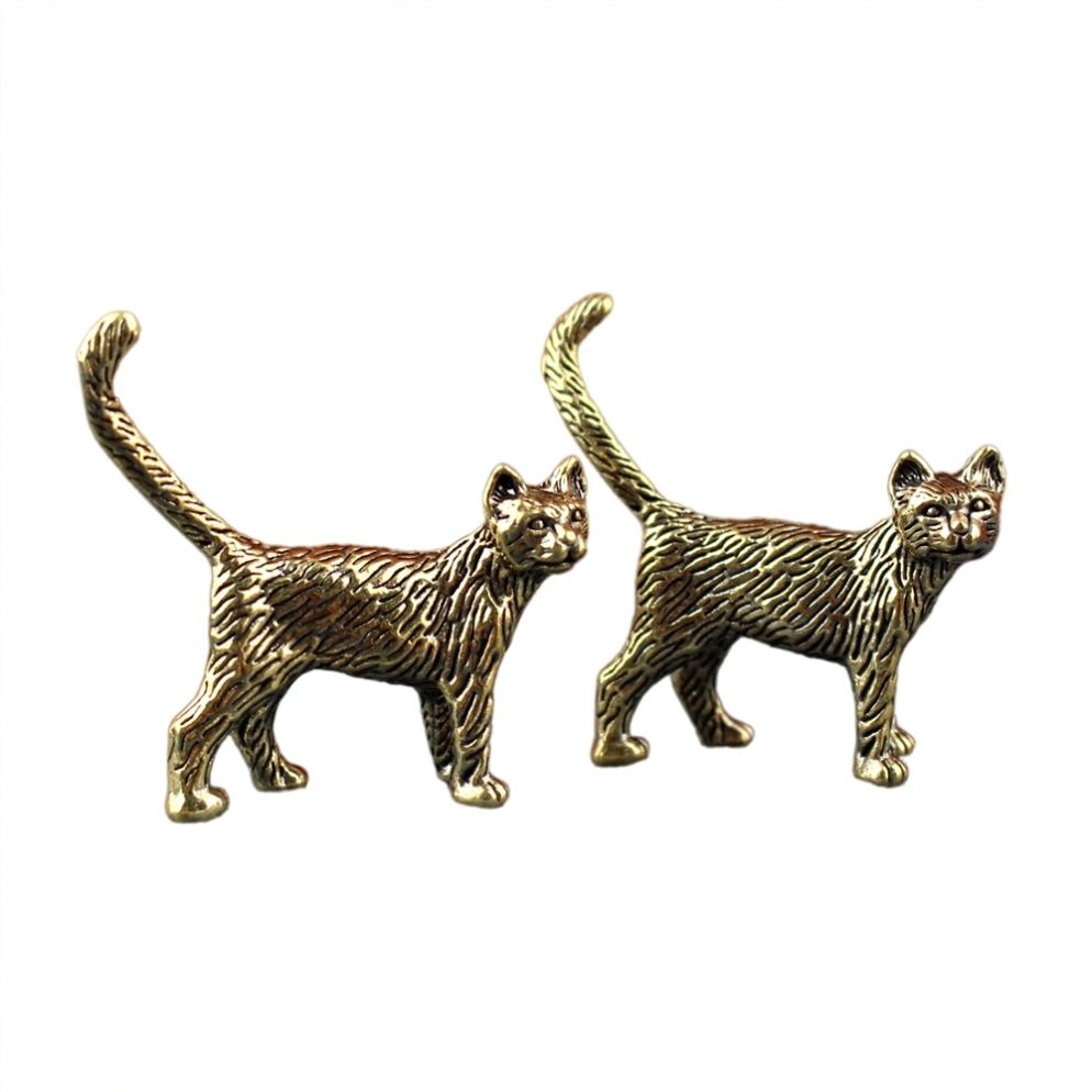 Unique Handcrafted Metal Cat Figurine Set - Artistic Home Ornament with Electroplated Brass for Special Occasions