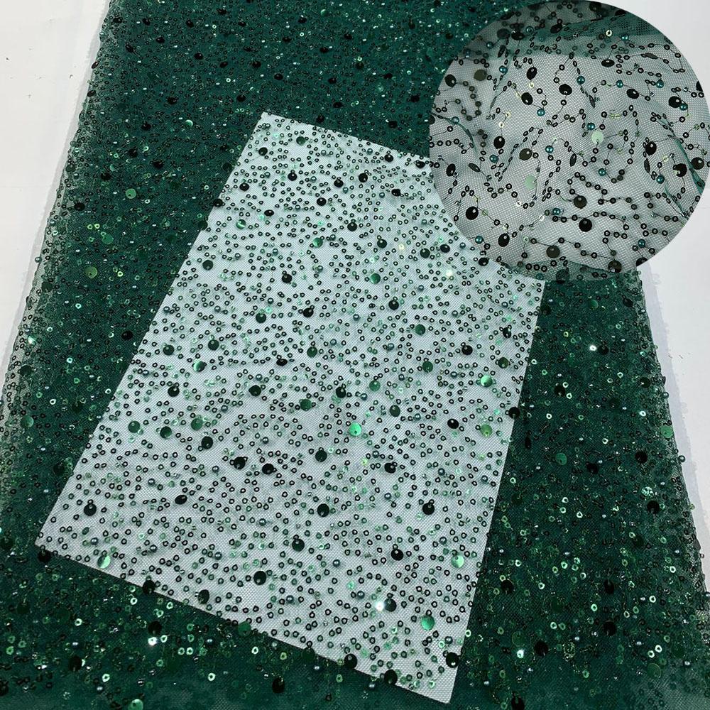 French Style Sequin Mesh Lace Fabric Pearl Bead Heavy Craft Tulle Soft Net For Sewing Women Luxury Dress Robe Trailing Trimming