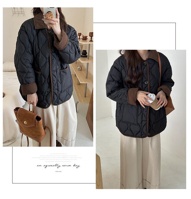 Contrast Color Thin Light Lapel Warm Short Loose Autumn Jacket