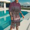 Men Black Gold Ethnic Peacock Border Print Short Sleeve Tee And Matching Shorts Two Piece Outfit