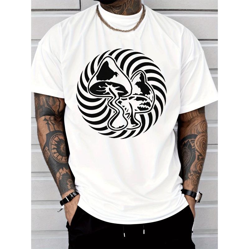 

Мужская повседневная футболка с коротким рукавом в модном уличном стиле с узором «Завихрение лисы-гриба», идеально подходит для повседневной носки S белый