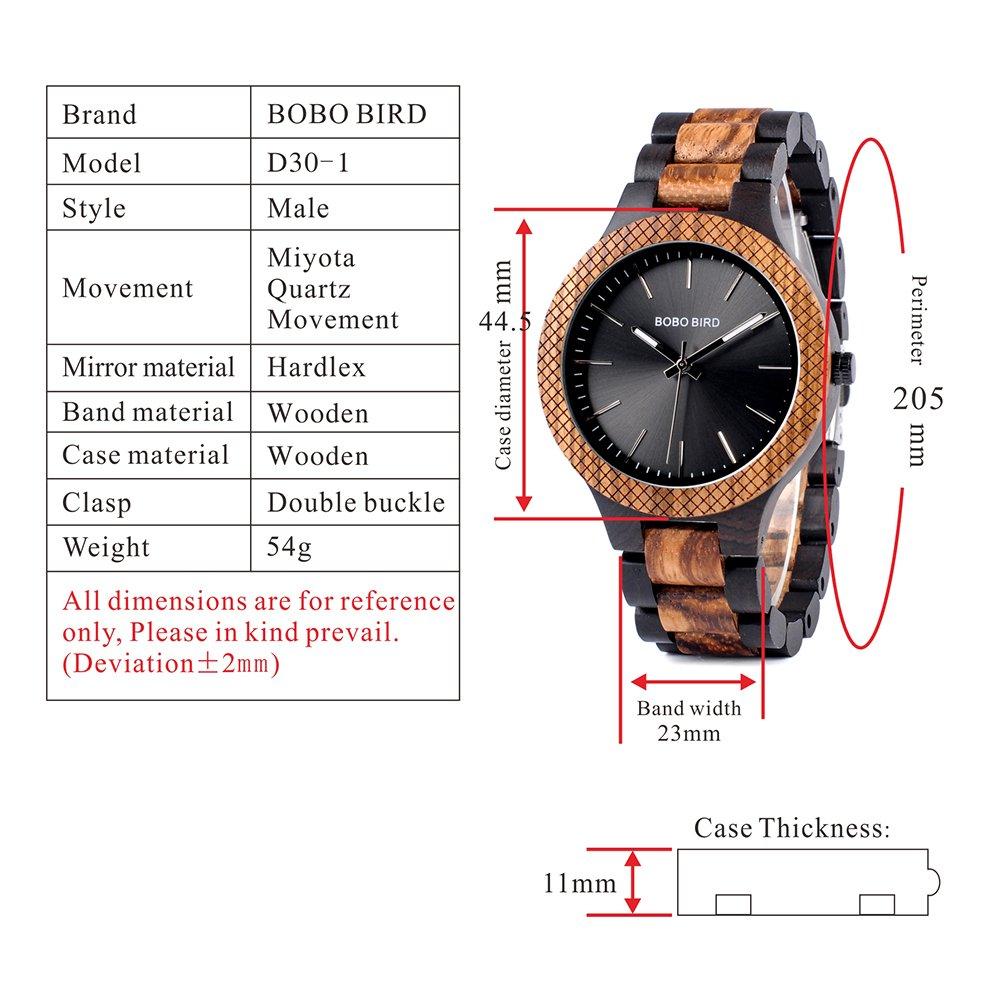 BOBO BIRD D30-1 Men's Bamboo Wood Watch with Japanese Quartz Movement, Analog, Vintage and Retro Design