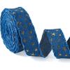 5 Yards Marine Blue Gold Foil Star Denim Ribbon for Clothes Accessories,3D Star Gold Stamping Jean Cloth Fabric Ribbon, 1 Inch Denim Cloth Ribbon for