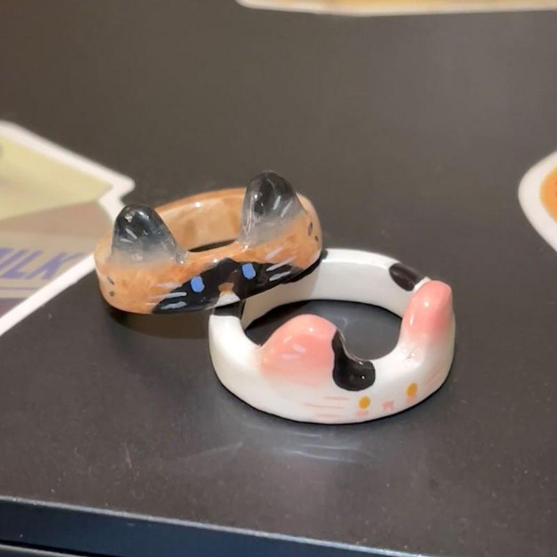 Fashionable Creative Cute Cat Drop Glaze Women'S Ring Valentine'S Day Year Gift