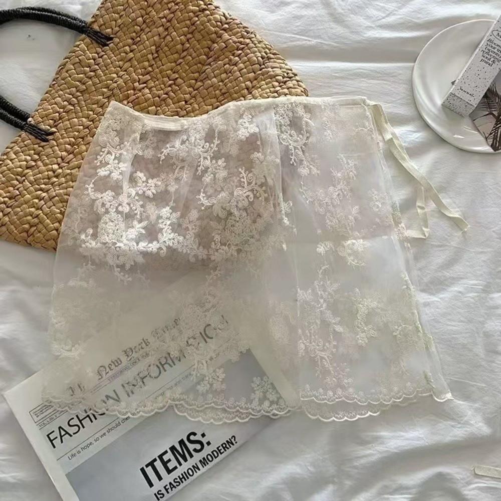 JEANS Decor Lace Fart Curtain Slim Fit Sheer Embroidery Flower Lace Half Skirt Sweet Side Button See Through Apron Skirt Y2K