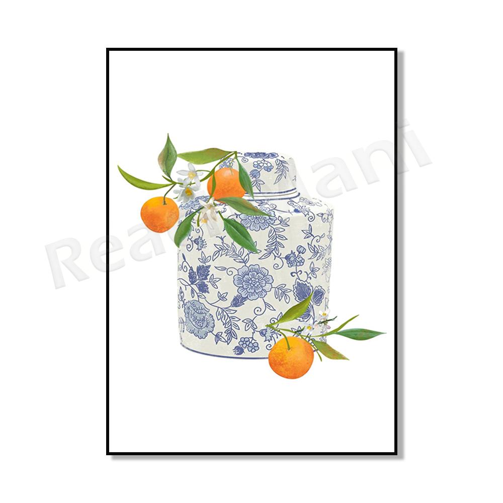 Ginger Jar Art Orange Wall Art Poster, Blue Chinoiserie Vase, Academic Wall Art, Traditional Asian Vase Print, Ginger Jar Print