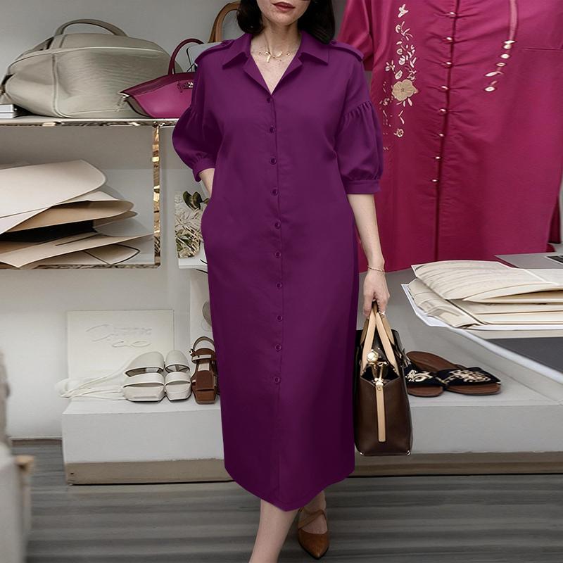 

ZANZEA Women Daily Casual Turn Down Collar Loose Half Sleeve Dress 2XL кларет