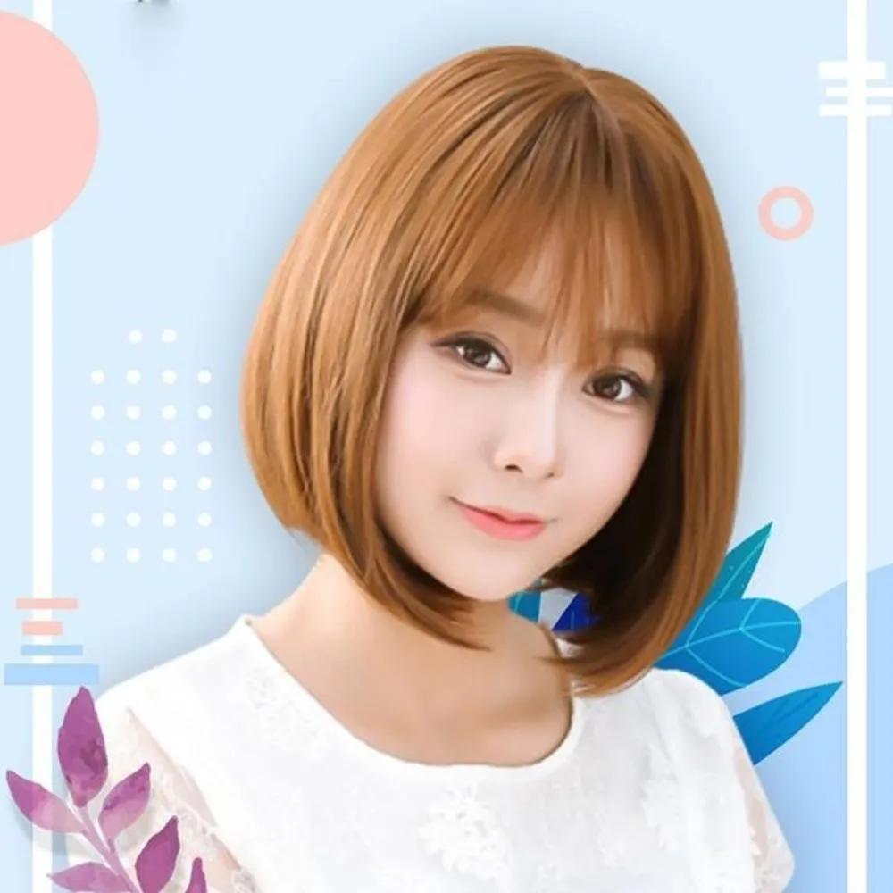 Bangs bob full wig bob cut women s short hairstyle short hair Gold
