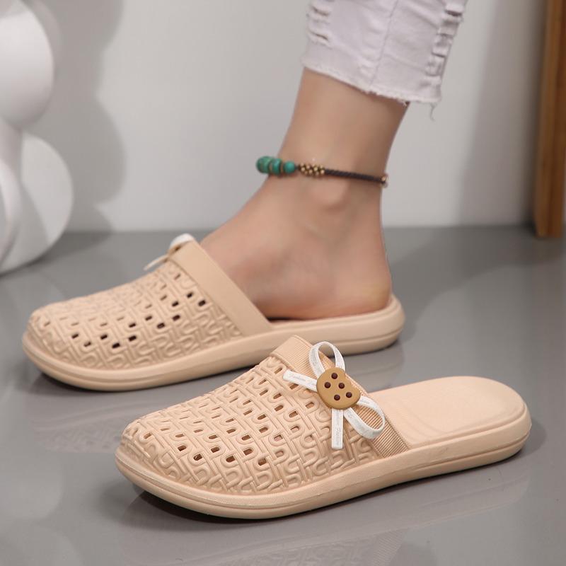 Fashion Baotou Sandals Summer New Round Head Deep Mouth Butterfly Knot Soft Bottom Non-slip Wear-resistant Beach Slippers