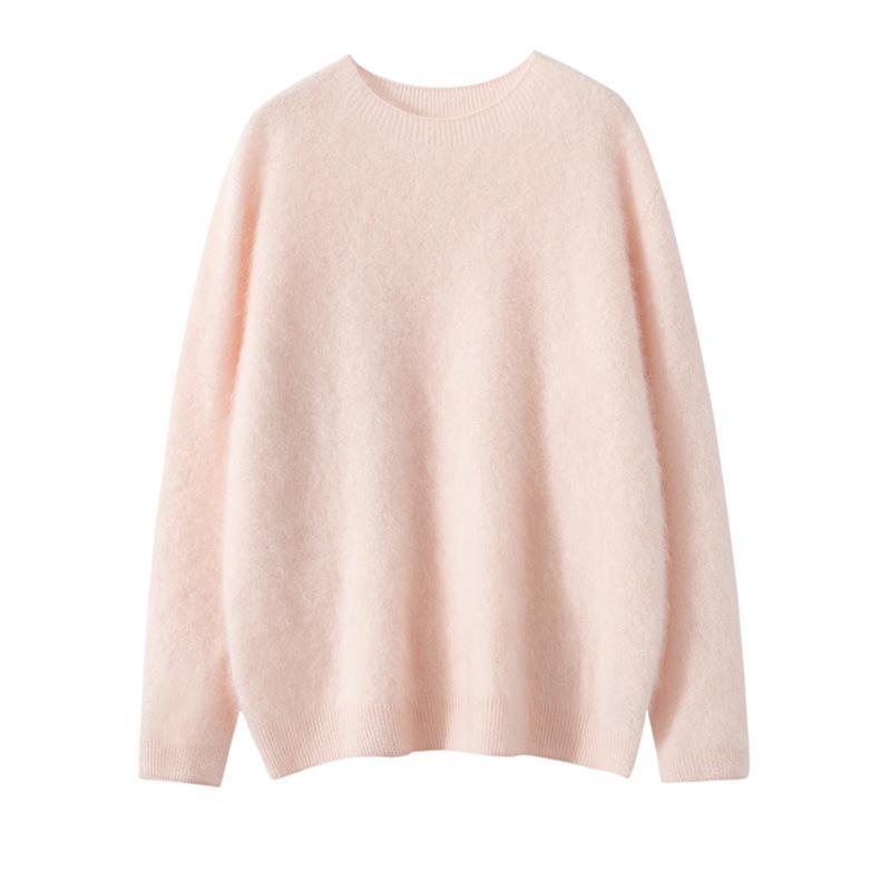 Seamless Cashmere Women's Loose Brushed Sweater - Round Neck Pullover Base Layer Jacket
