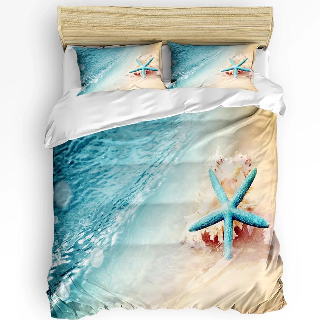 Blue Marine Coral Shells Starfish Duvet Cover With Pillow Case Custom 3pcs Bedding Set Quilt Cover Double Bed Home Textile