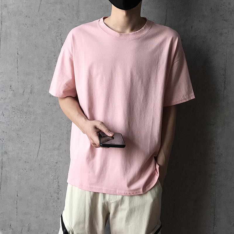 Pánské letní volné tričko s krátkým rukávem ve stylu Hongkongu, jednobarevné, s pěticípým rukávem, černé a bílé, bílé, se středně dlouhým rukávem, trendy