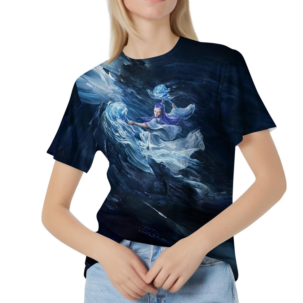 Women's Casual Loose Printed T-shirt Round Neck Pullover Short Sleeved Top