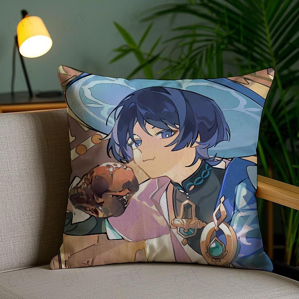 Scaramouche and Wanderer Game Pillow Case Anti-dustmite Pillowcase Invisible Zipper Silky Short Plush Sofa Cushion Cover